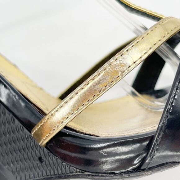 Prada Fall 2014 Runway Black Gold Industrial Metal Wedge Sandal size IT 38.5 - Picture 9 of 15